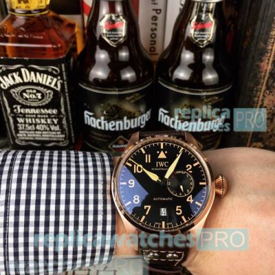 Low Price Replica IWC Schaffhausen Black Dial Brown Leather Strap Automatic Watch